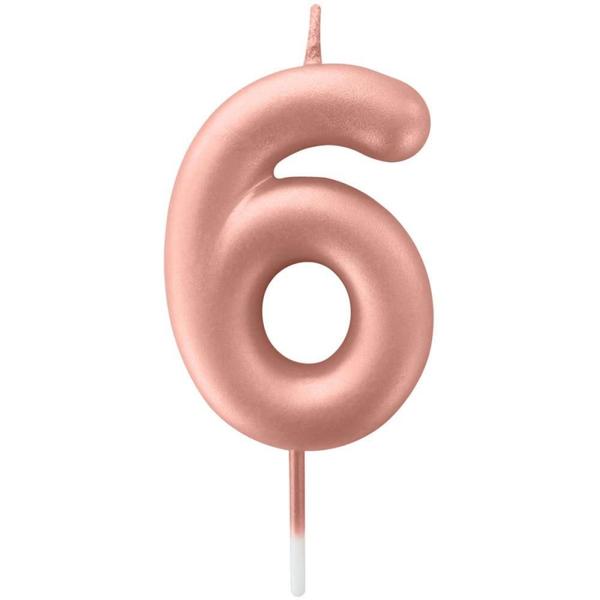 Imagem de Vela para Aniversário Nº 6 Rose GOLD Metalizada 6CM - Caixa com 12