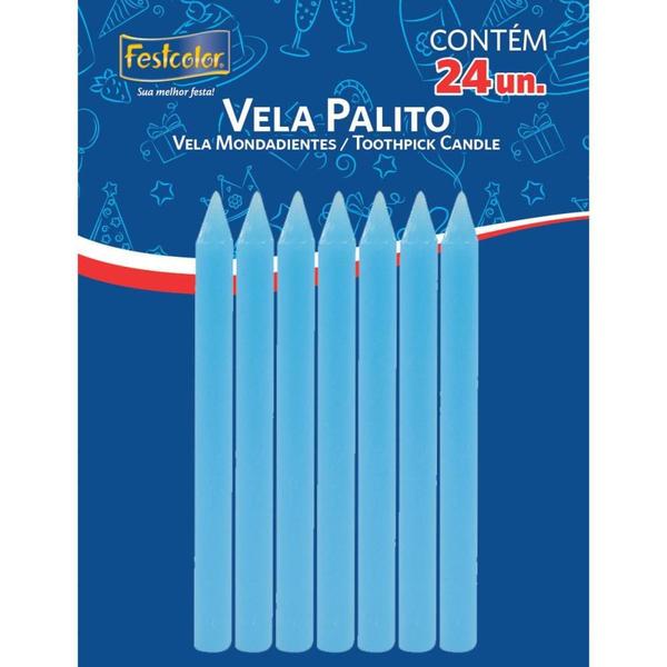 Imagem de Vela para Aniversario Palito Azul C/24 Unidades