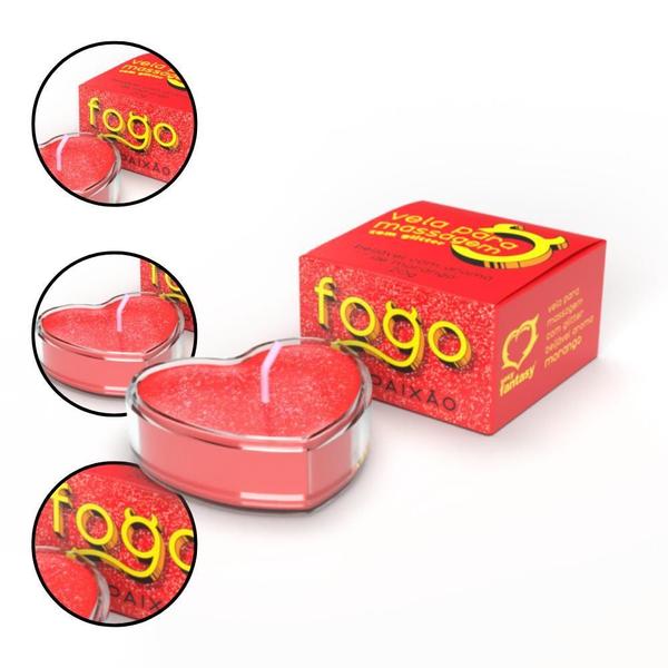 Imagem de Vela Para Massagem Beijável Fogo Da Paixão 20G - Morango