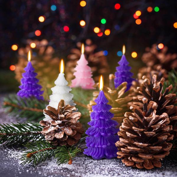 Imagem de Velas Advent Ziliny em forma de árvore de Natal, 5 peças, roxo, rosa