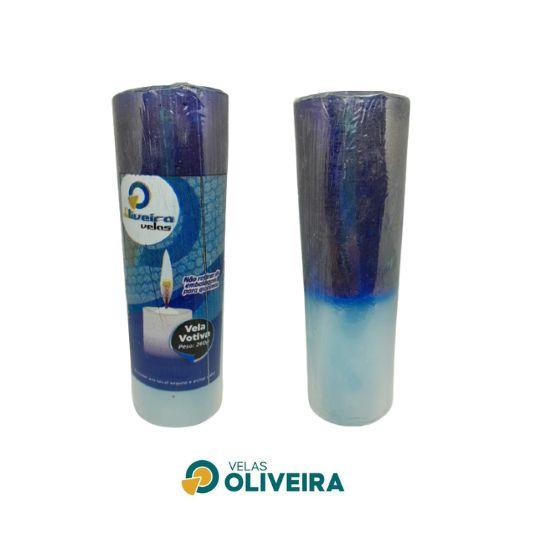 Imagem de Velas De 7 dia ( votiva ) Bicolor Branca Azul 100% Parafina Pura com 260 gr celofane liso