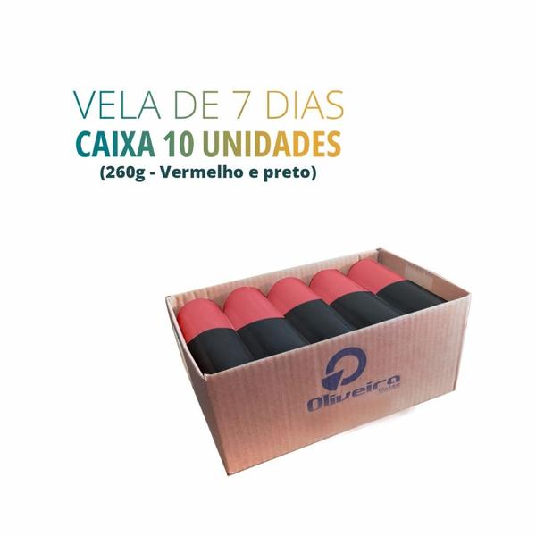 Imagem de Velas De 7 dias ( votiva ) bicolor Vermelha Preta 100% Parafina Pura com 250 gr celofane liso 10 Unidades