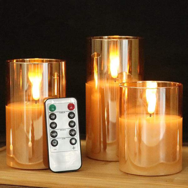 Imagem de Velas LED sem chama GenSwin Real Wax 3D Wick com controle remoto dourado