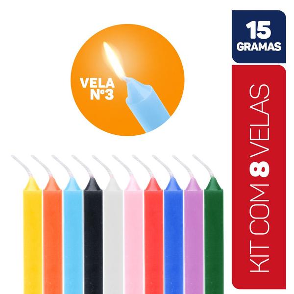 Velas Palito Coloridas Vela Tradicional Kit 16cm 15g 100% Parafina - Envio Rápido - Chama de Ouro Imagem de Velas Palito Coloridas Vela Tradicional Kit 16cm 15g 100% Parafina - Envio Rápido