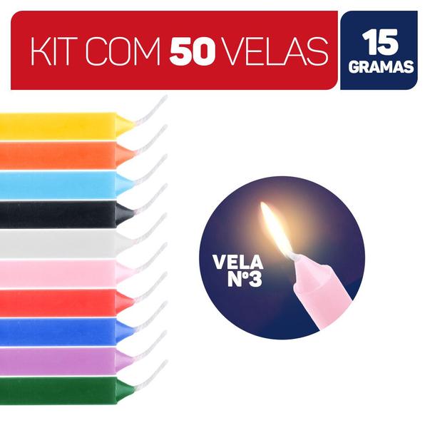 Imagem de Velas Palito Coloridas Vela Tradicional Maço Kit 16cm 15g 100% Parafina - Envio Rápido