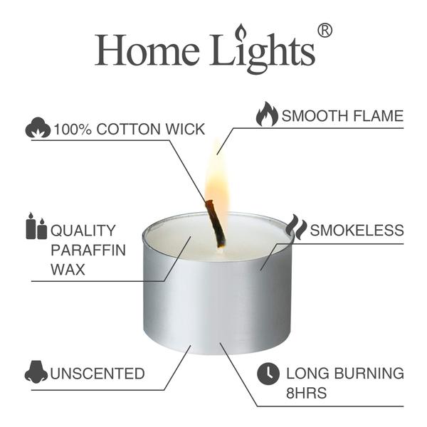 Imagem de Velas Tealight HomeLights 8 Hour Burning, pacote com 200 unidades brancas