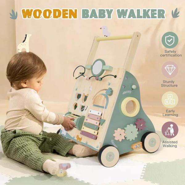 Imagem de Velocidade ajustável de madeira Baby Walker PTINFLUCE com brinquedos