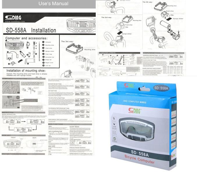 Imagem de Velocímetro da bicicleta com fio computador stopwach odômetro lcd tela azul backlight auto claro sunding SD-558A