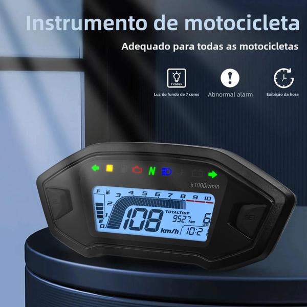 Imagem de Velocímetro Digital LCD para Motocicleta - 7 Cores, 10000 RPM, Painel para 2 a 4 Cilindros