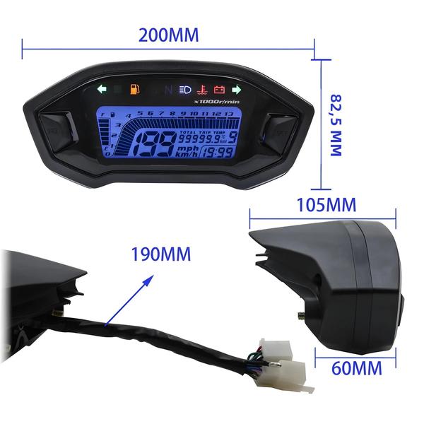 Imagem de Velocímetro Digital LCD para Motocicleta - Ajustável, 7 Cores, 13000 RPM, Odômetro Universal (2-4 Cilindros)