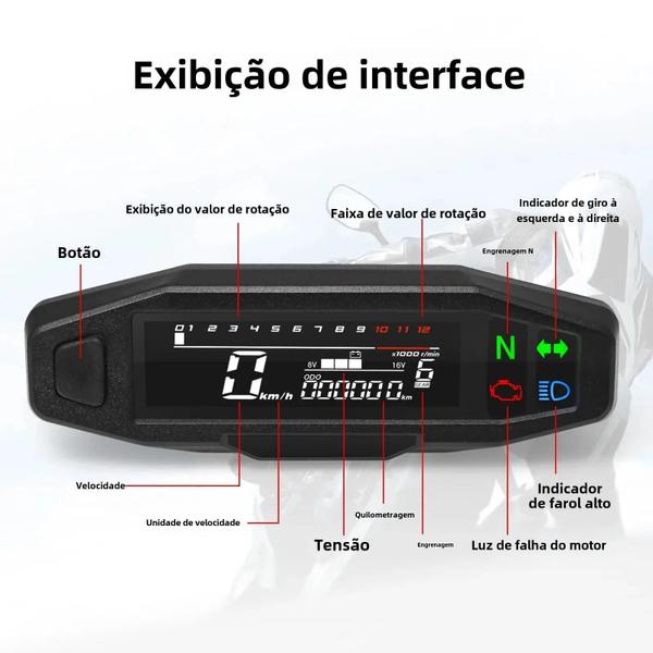 Imagem de Velocímetro e Tacômetro Digital para Motocicleta - Display LCD