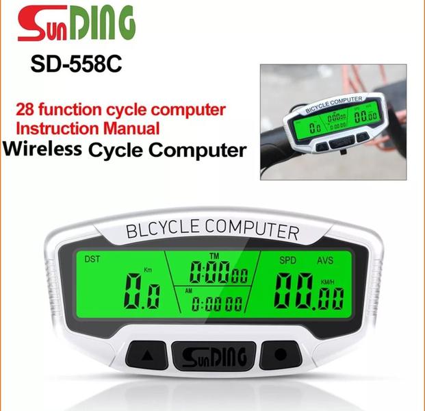 Imagem de Velocimetro Sunding SD-563A SD-568C e SD-558A à prova água display lcd ciclismo computador odômetro velocímetro com luz de fundo verde