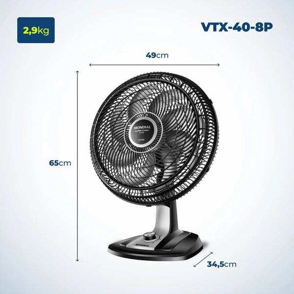 Imagem de Ventilador 40cm Super Turbo 8 Pás 140w 220v Vtx-40-8p Mondial Preto/Prata