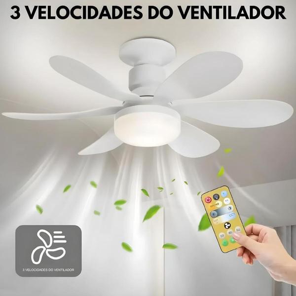 Imagem de Ventilador 6 pas de Teto com 3 Niveis de Led 38cm Para Quarto Sala Com 40W