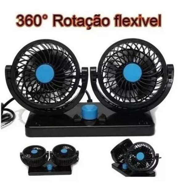 Imagem de Ventilador Automotivo 12V Carro Vans Kombi Caminhão Duplo Silencioso Preto