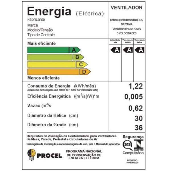 Imagem de Ventilador Britânia BVT301 Turbo 6 Pás 30cm 110V ou 220V