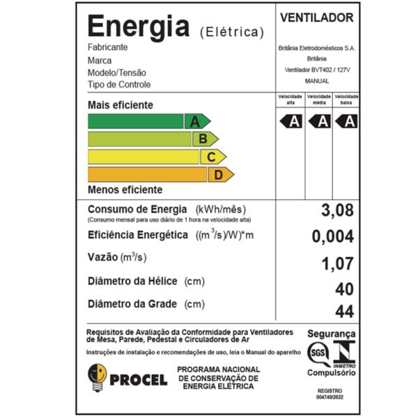 Imagem de Ventilador Britânia Tecnologia Maxx Force 150W BVT402