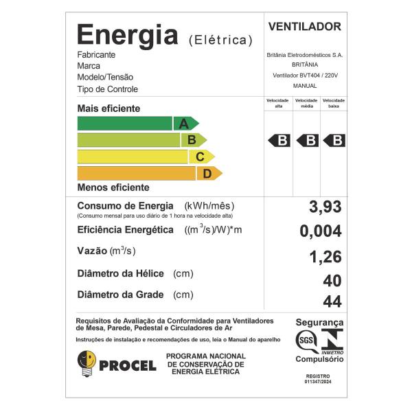 Imagem de Ventilador Britânia Tecnologia Maxx Force 150W BVT404