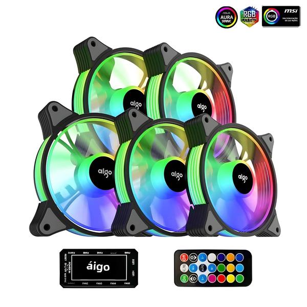 Imagem de Ventilador Case Aigo AR12 120mm RGB Silencioso - Aura Sync, Porta SATA e Controlador