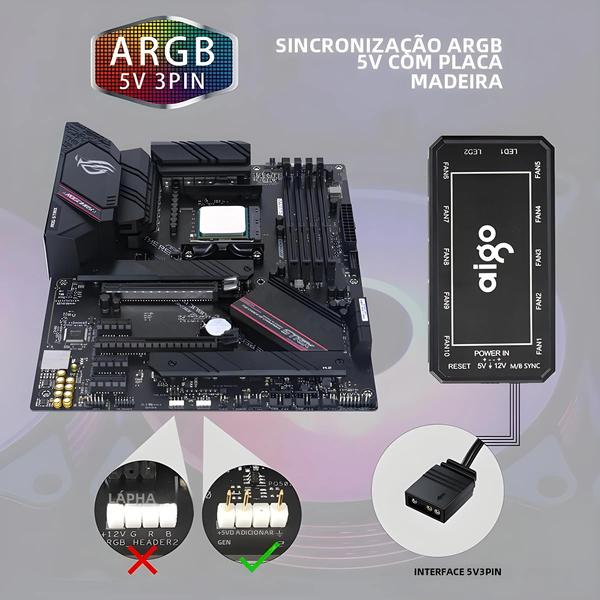 Imagem de Ventilador Case Aigo AR12 120mm RGB Silencioso - Aura Sync, Porta SATA e Controlador