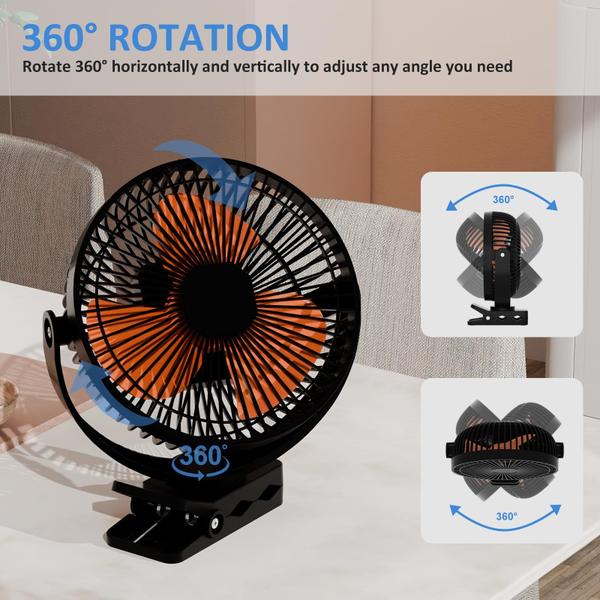 Imagem de Ventilador clip-on TUIAIAO 10000mAh com 3 velocidades e ajuste de 720