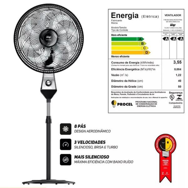 Imagem de Ventilador Coluna 50cm Flow Turbo Preto 127v com 8 Pás - Wap