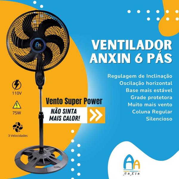 Imagem de Ventilador Coluna Pedestal Preto 110v 220v Anxin