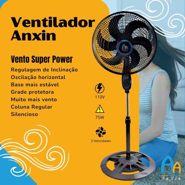 Imagem de Ventilador Coluna Pedestal Preto 110v 220v Anxin