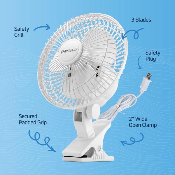 Imagem de Ventilador com clipe NEXAIR NF001-WH-Q de 6 polegadas e 2 velocidades de rotação 360