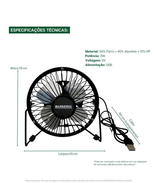 Imagem de Ventilador Compacto Mesa de Trabalho 6 Polegadas USB