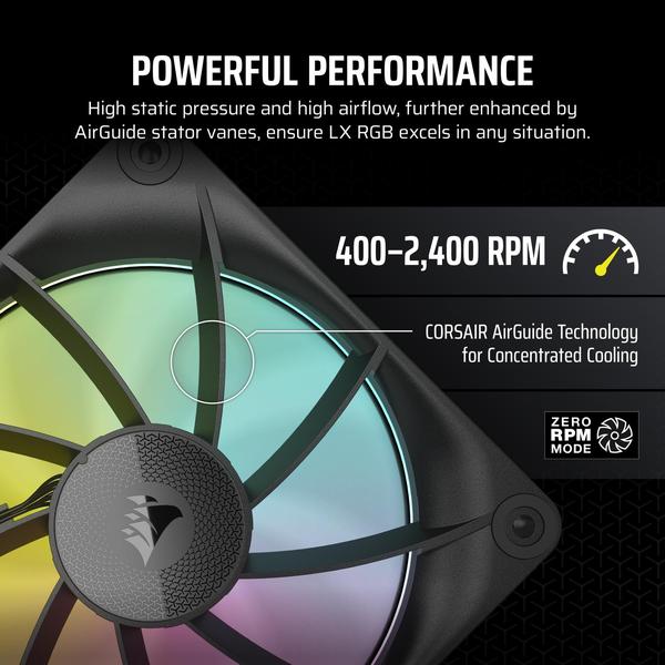 Imagem de Ventilador Corsair iCUE LINK LX120 RGB 120 mm, pacote triplo, preto