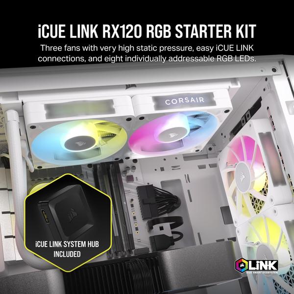 Imagem de Ventilador Corsair iCUE Link RX120 RGB 120 mm PWM x3 Branco