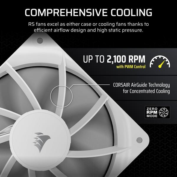 Imagem de Ventilador Corsair RS120 120 120 mm PWM Daisy-Chain branco de baixo ruído