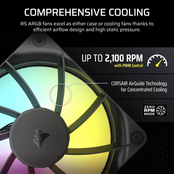 Imagem de Ventilador CORSAIR RS120 ARGB 120 mm PWM Daisy-Chain de baixo ruído