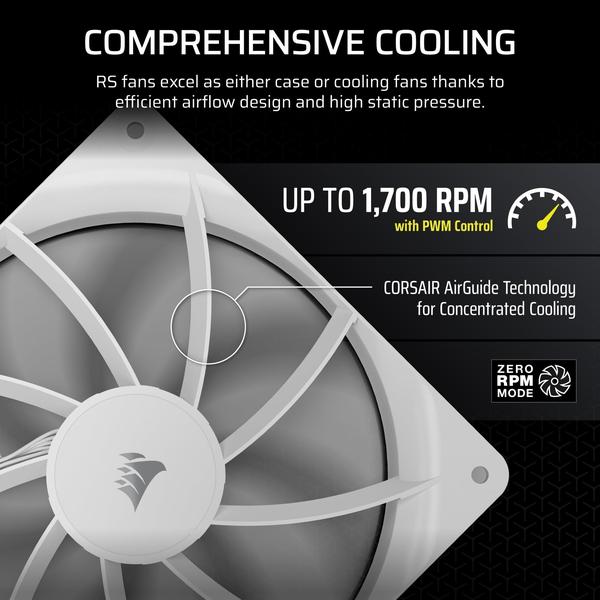 Imagem de Ventilador CORSAIR RS140 140 mm PWM Daisy-Chain branco de baixo ruído