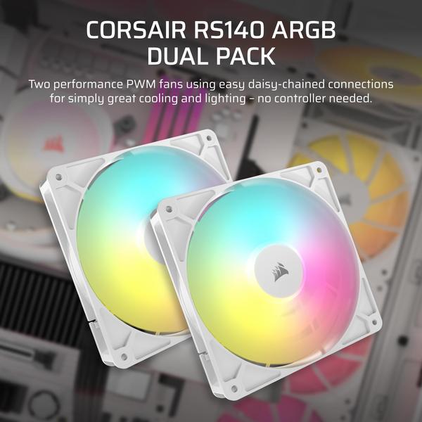 Imagem de Ventilador Corsair RS140 ARGB 140 mm PWM Daisy-Chain White, pacote duplo