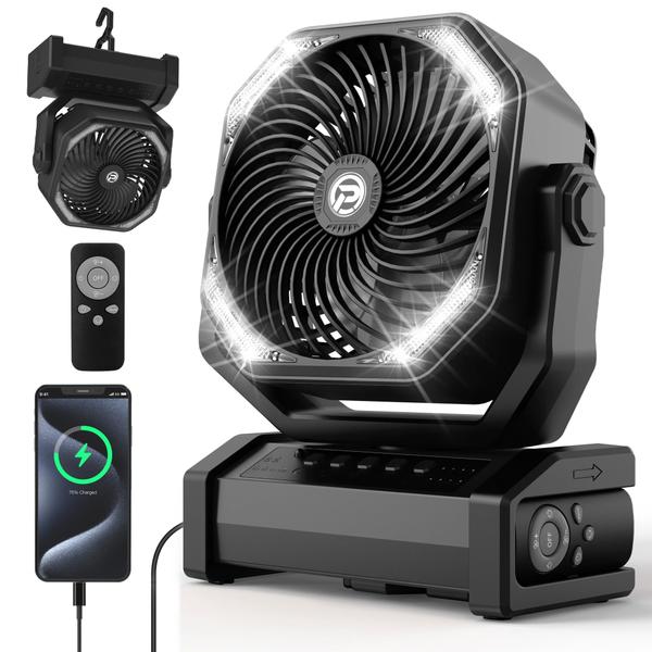 Imagem de Ventilador de acampamento KITWLEMEN 20000mAh com luz LED 8,3x4x10,7in