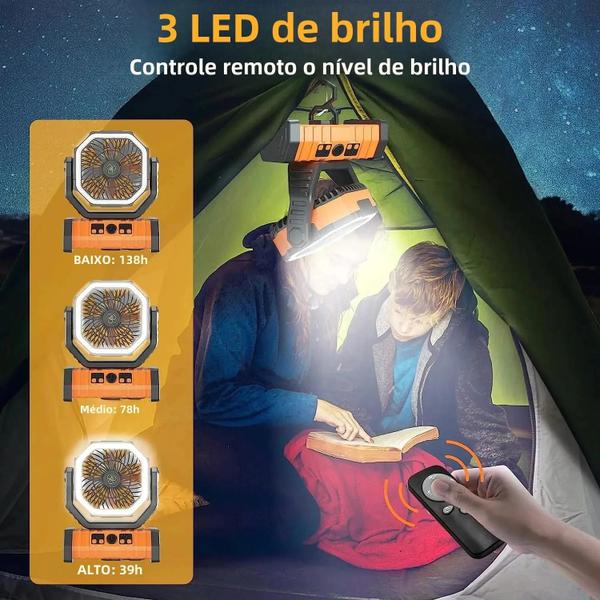 Imagem de Ventilador de Acampamento Portátil com Bateria 20000mAh - LED e Gancho