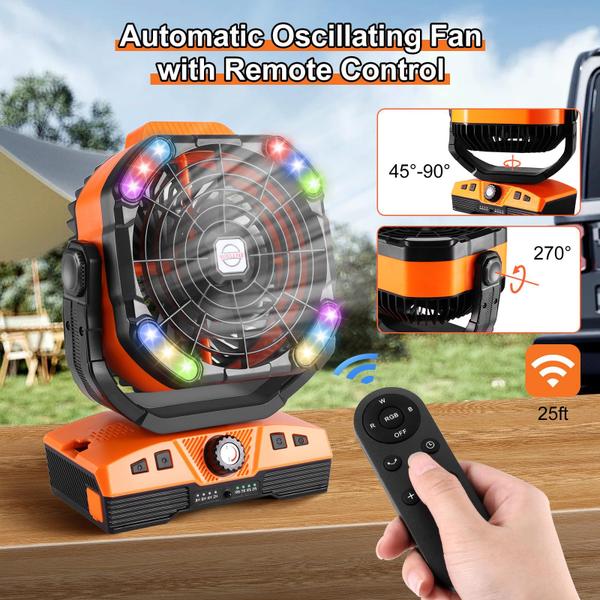 Imagem de Ventilador de acampamento portátil com lanterna LED Odoland 50000mAh Orange