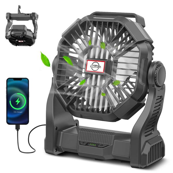 Imagem de Ventilador de acampamento portátil CONBOLA recarregável com lanterna LED