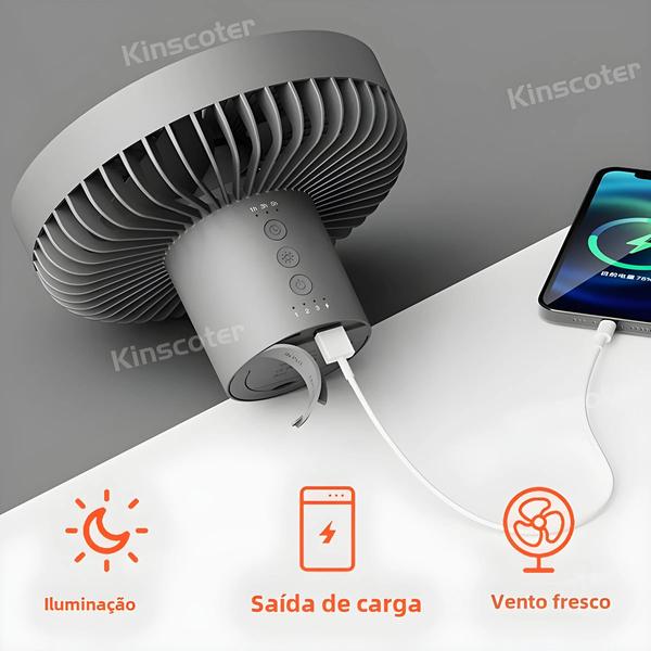 Imagem de Ventilador de Acampamento Portátil Recarregável 10000mAh com Banco de Potência