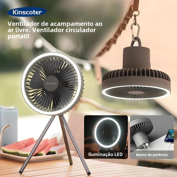 Imagem de Ventilador de Acampamento Portátil Recarregável 10000mAh com Banco de Potência