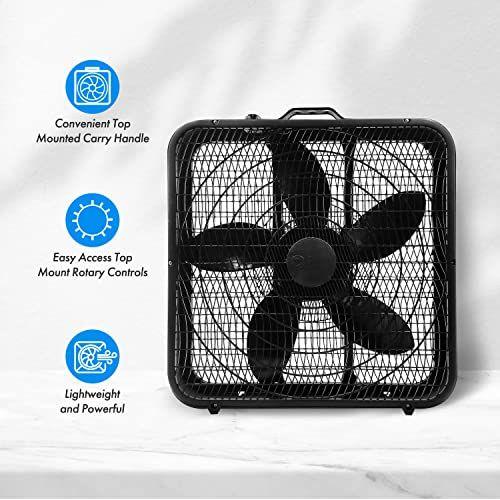 Imagem de Ventilador de caixa de 3 velocidades Comfort Zone CZ200ABK 20" para circulação de ar de força total com ar condicionado, preto