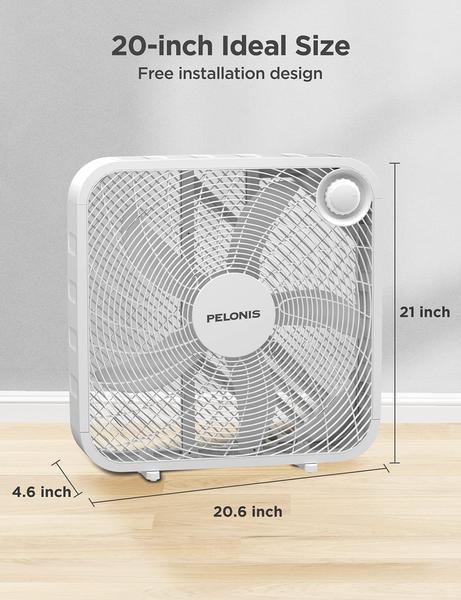 Imagem de Ventilador de caixa PELONIS de 3 velocidades para circulação de força total branco