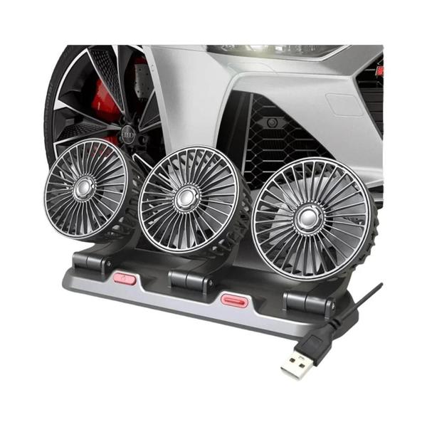 Imagem de Ventilador de Carro Ajustável 360° - 3 Cabeças, Silencioso, USB 12V/24V