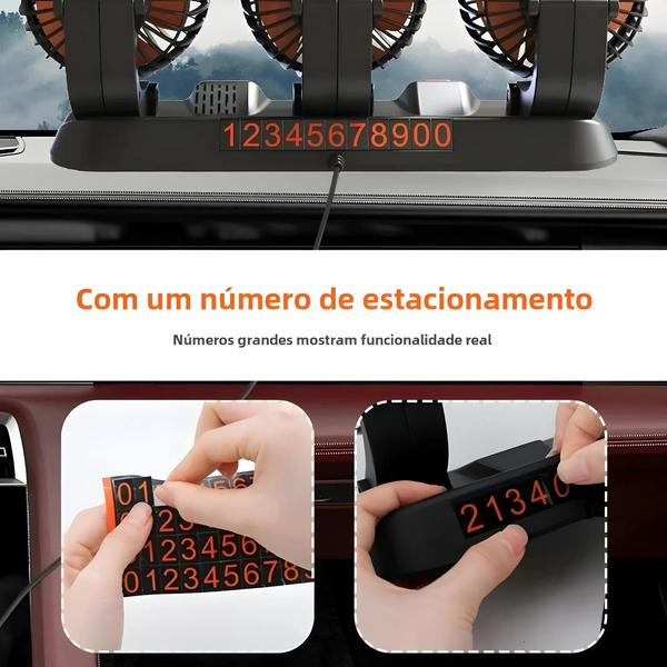 Imagem de Ventilador de Carro Ajustável 360° - 3 Cabeças, Silencioso, USB 12V/24V