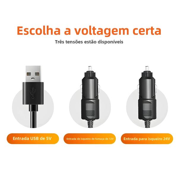 Imagem de Ventilador de Carro Ajustável 360° - 3 Cabeças, Silencioso, USB 12V/24V