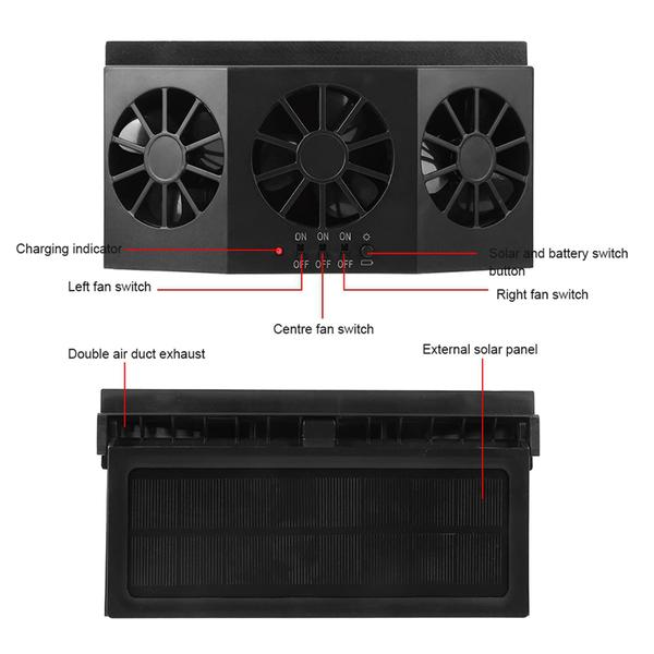 Imagem de Ventilador de carro Cryfokt portátil alimentado por energia solar com 3 ventiladores