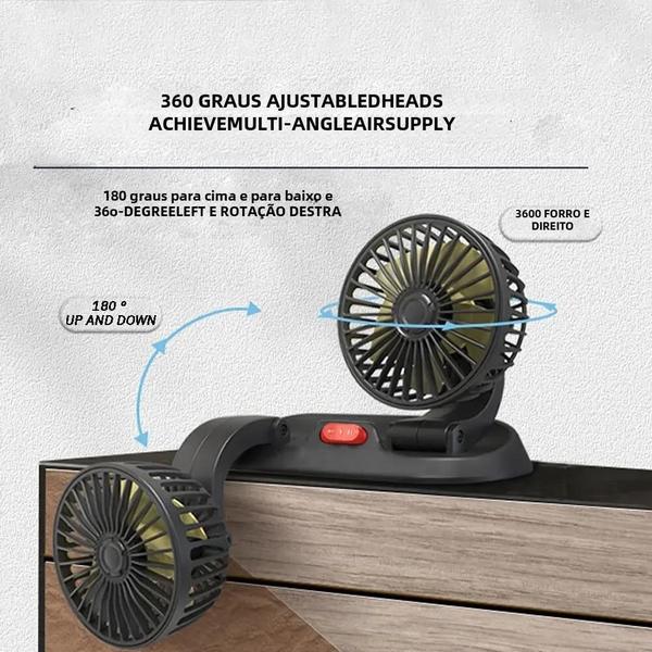 Imagem de Ventilador de Carro USB Duplo Ajustável - 5V/12V/24V - 2 Velocidades