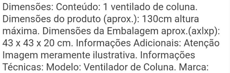 Imagem de Ventilador De Coluna - 110V/127vBranco - Futuro